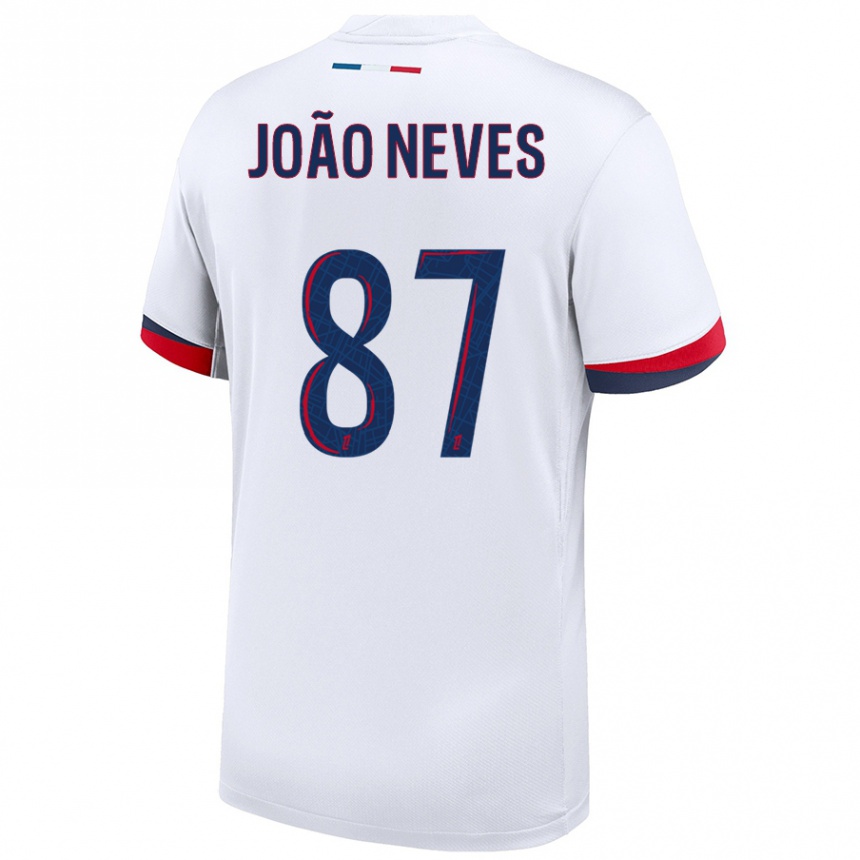 Női Labdarúgás João Neves #87 Fehér Kék Piros Idegenbeli Jersey 2024/25 Mez Póló Ing