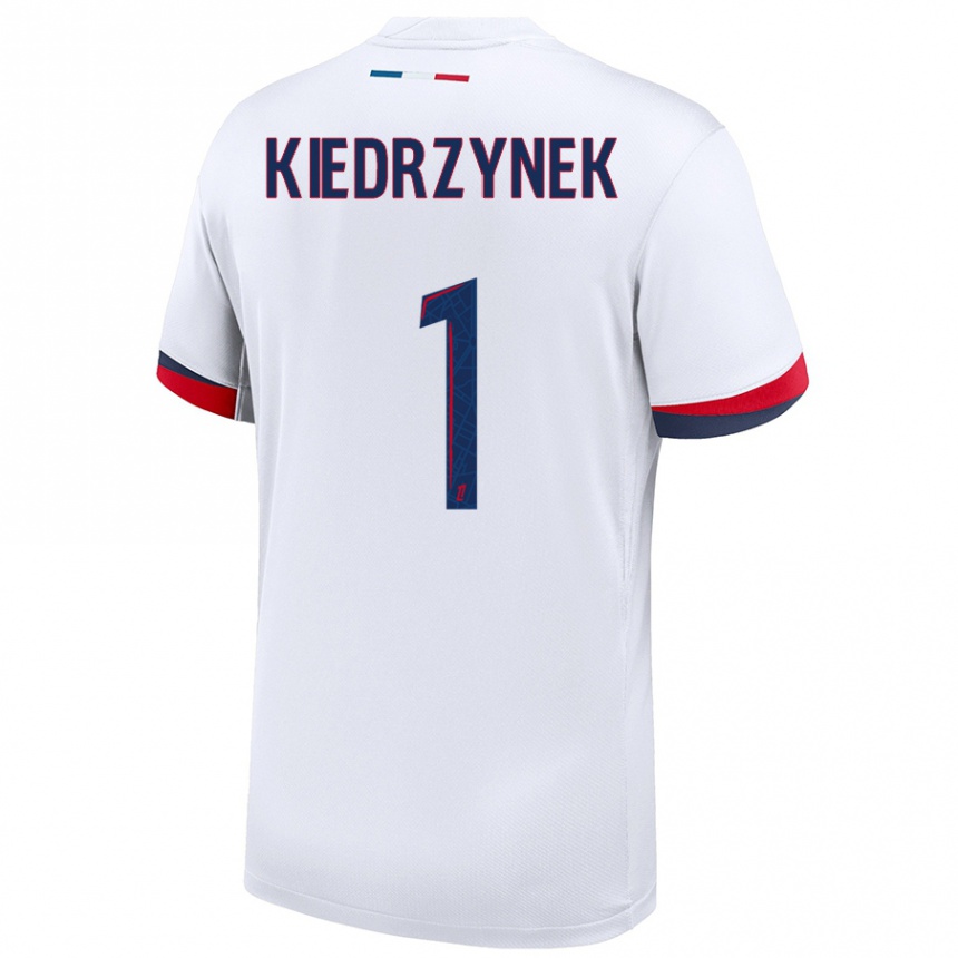 Női Labdarúgás Katarzyna Kiedrzynek #1 Fehér Kék Piros Idegenbeli Jersey 2024/25 Mez Póló Ing