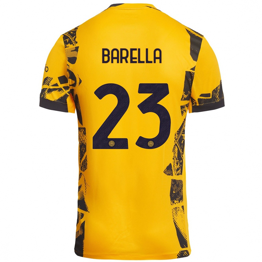 Női Labdarúgás Nicolò Barella #23 Arany Fekete Harmadik Számú Jersey 2024/25 Mez Póló Ing