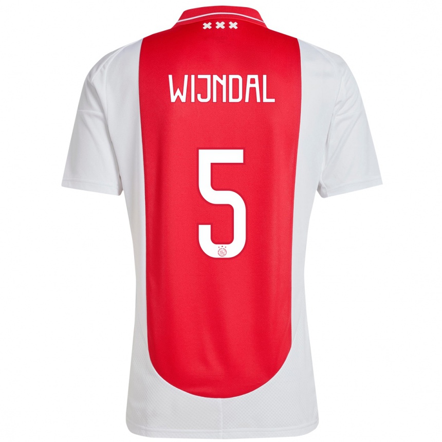 Gyermek Labdarúgás Owen Wijndal #5 Piros Fehér Hazai Jersey 2024/25 Mez Póló Ing