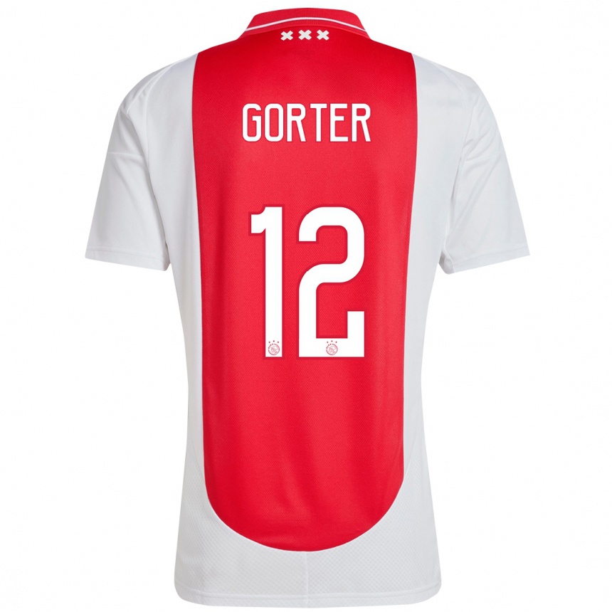 Gyermek Labdarúgás Jay Gorter #12 Piros Fehér Hazai Jersey 2024/25 Mez Póló Ing