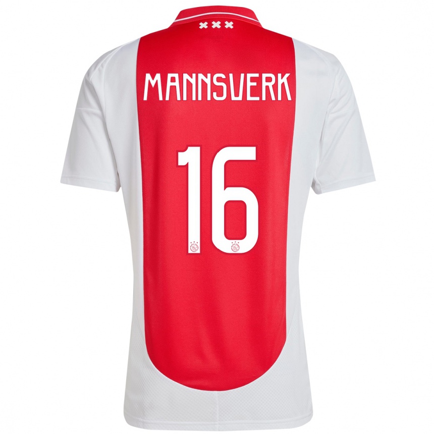 Gyermek Labdarúgás Sivert Mannsverk #16 Piros Fehér Hazai Jersey 2024/25 Mez Póló Ing