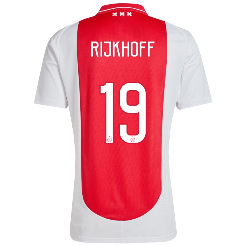 Gyermek Labdarúgás Julian Rijkhoff #19 Piros Fehér Hazai Jersey 2024/25 Mez Póló Ing