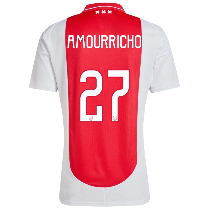 Gyermek Labdarúgás Amourricho Van Axel Dongen #27 Piros Fehér Hazai Jersey 2024/25 Mez Póló Ing