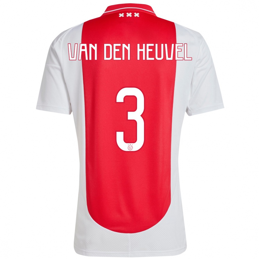 Gyermek Labdarúgás Nino Van Den Heuvel #3 Piros Fehér Hazai Jersey 2024/25 Mez Póló Ing