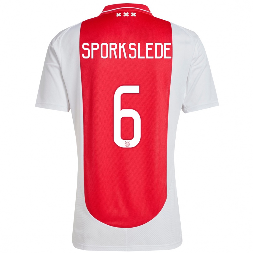 Gyermek Labdarúgás Fabian Sporkslede #6 Piros Fehér Hazai Jersey 2024/25 Mez Póló Ing