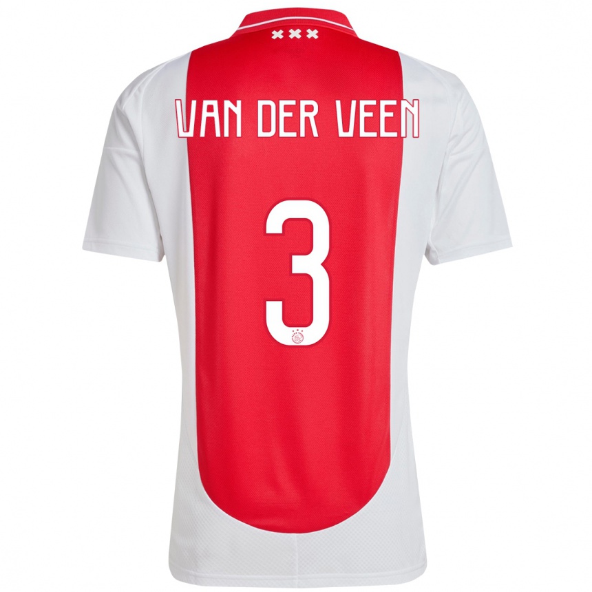 Gyermek Labdarúgás Roos Van Der Veen #3 Piros Fehér Hazai Jersey 2024/25 Mez Póló Ing