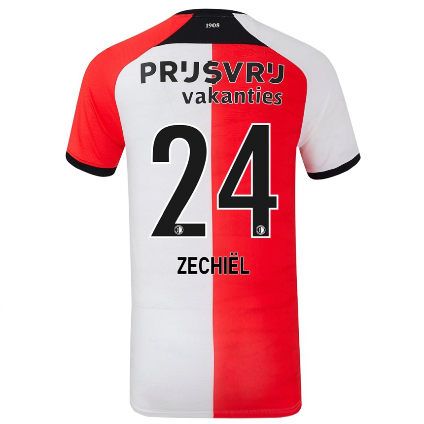 Gyermek Labdarúgás Gjivai Zechiël #24 Piros Fehér Hazai Jersey 2024/25 Mez Póló Ing