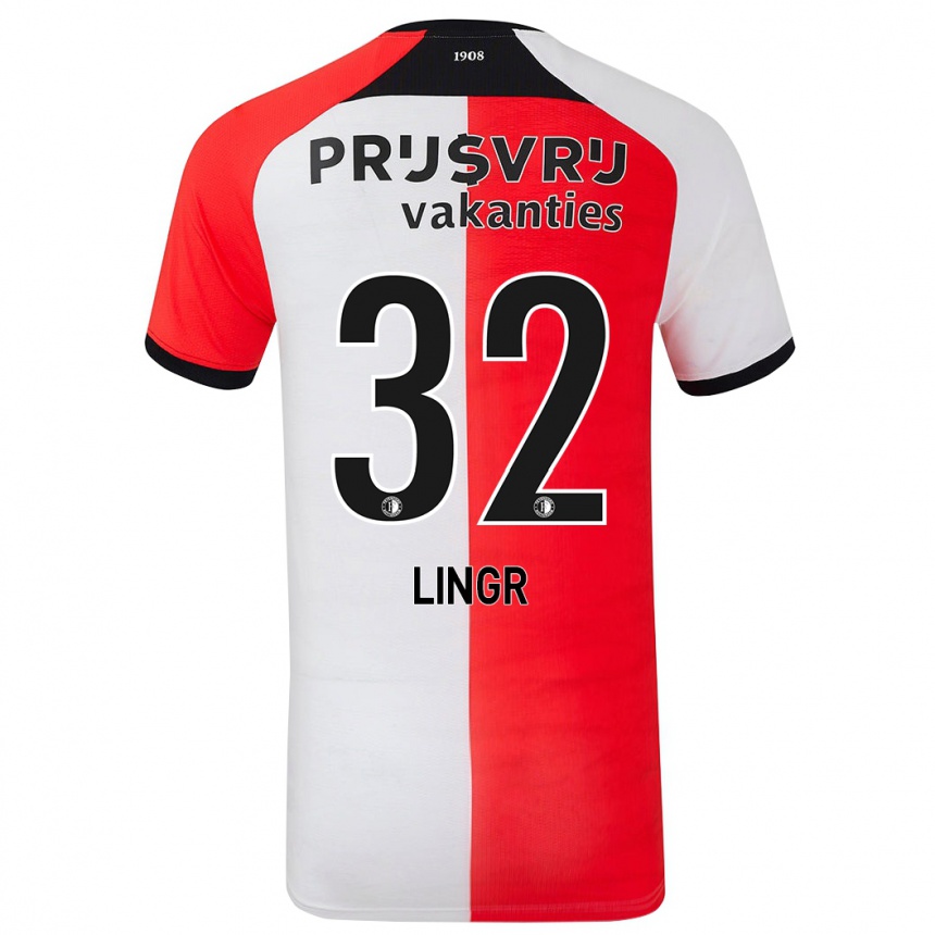 Gyermek Labdarúgás Ondrej Lingr #32 Piros Fehér Hazai Jersey 2024/25 Mez Póló Ing