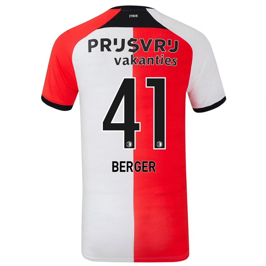 Gyermek Labdarúgás Mannou Berger #41 Piros Fehér Hazai Jersey 2024/25 Mez Póló Ing