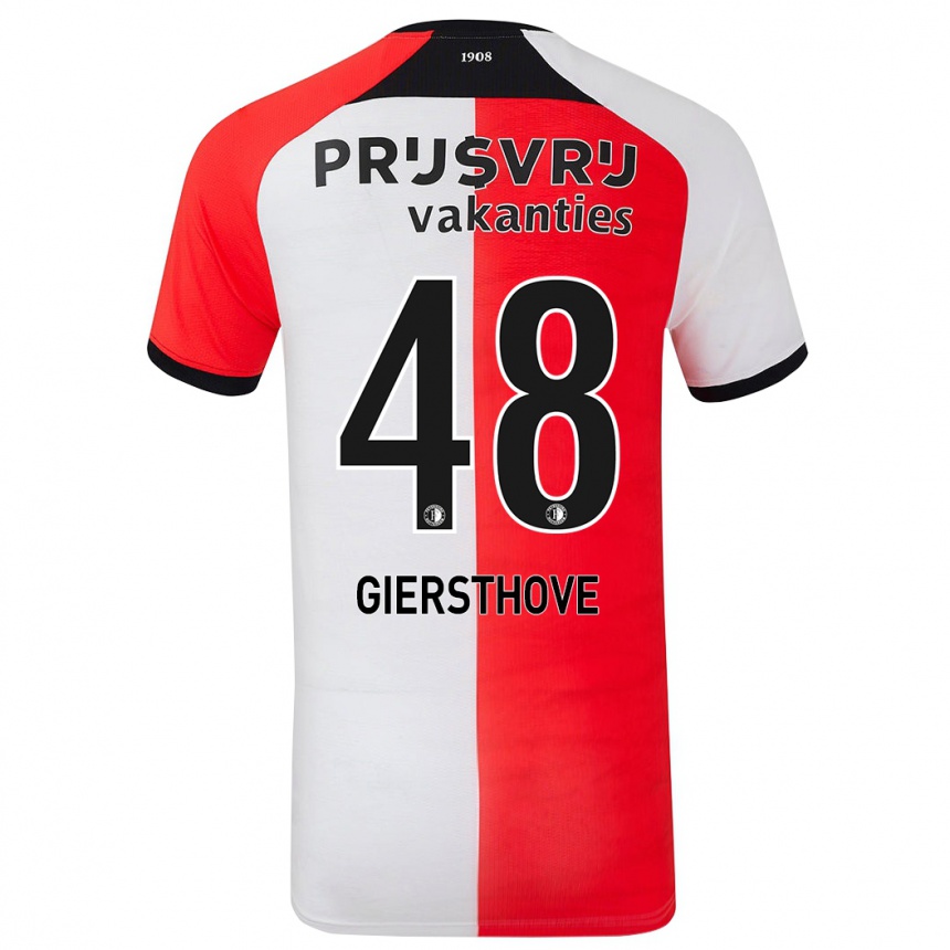 Gyermek Labdarúgás Djomar Giersthove #48 Piros Fehér Hazai Jersey 2024/25 Mez Póló Ing