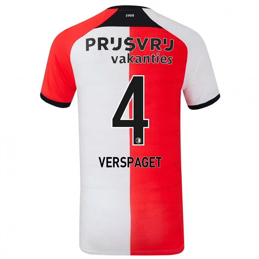 Gyermek Labdarúgás Amber Verspaget #4 Piros Fehér Hazai Jersey 2024/25 Mez Póló Ing