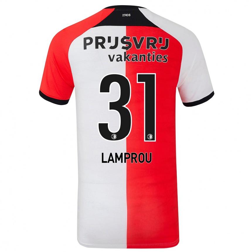 Gyermek Labdarúgás Kostas Lamprou #31 Piros Fehér Hazai Jersey 2024/25 Mez Póló Ing