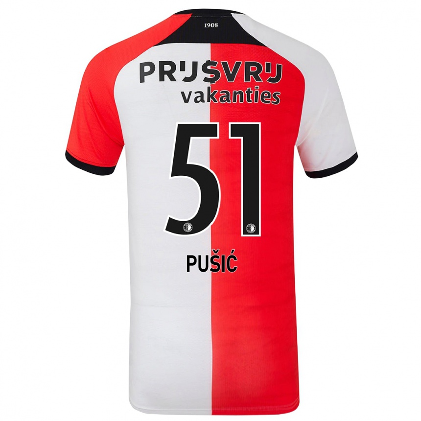 Gyermek Labdarúgás Noah Pušić #51 Piros Fehér Hazai Jersey 2024/25 Mez Póló Ing