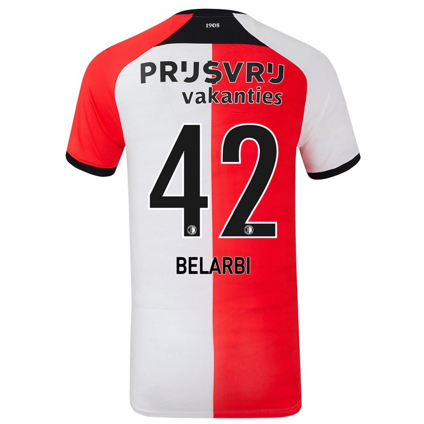 Gyermek Labdarúgás Abdel Belarbi #42 Piros Fehér Hazai Jersey 2024/25 Mez Póló Ing