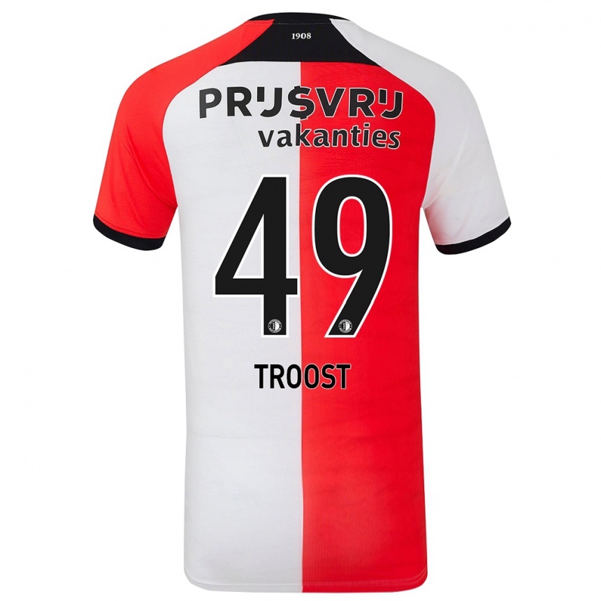 Gyermek Labdarúgás Tein Troost #49 Piros Fehér Hazai Jersey 2024/25 Mez Póló Ing