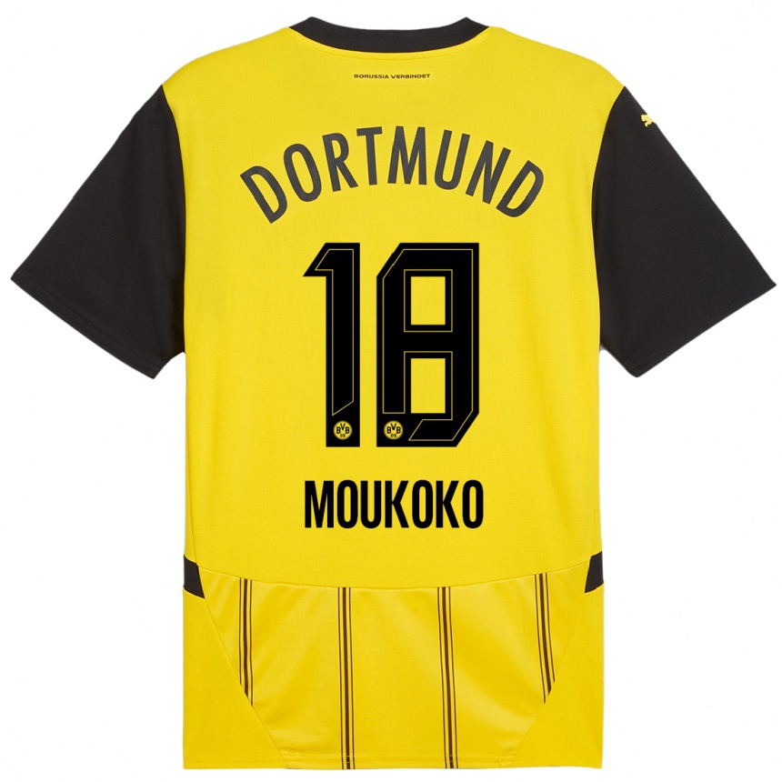 Gyermek Labdarúgás Youssoufa Moukoko #18 Sárga Fekete Hazai Jersey 2024/25 Mez Póló Ing