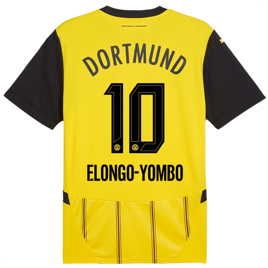 Gyermek Labdarúgás Rodney Elongo-Yombo #10 Sárga Fekete Hazai Jersey 2024/25 Mez Póló Ing