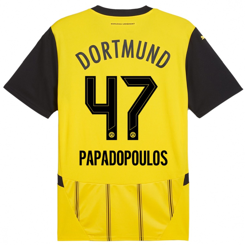 Gyermek Labdarúgás Antonios Papadopoulos #47 Sárga Fekete Hazai Jersey 2024/25 Mez Póló Ing