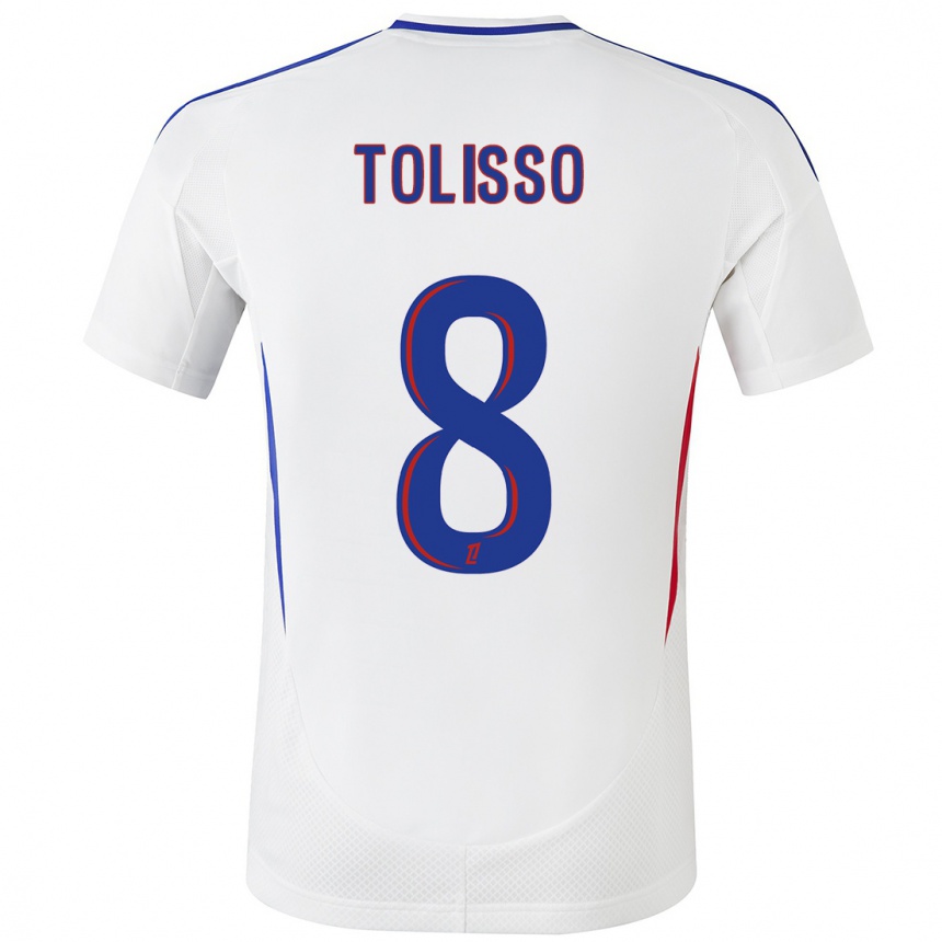 Gyermek Labdarúgás Corentin Tolisso #8 Fehér Kék Hazai Jersey 2024/25 Mez Póló Ing