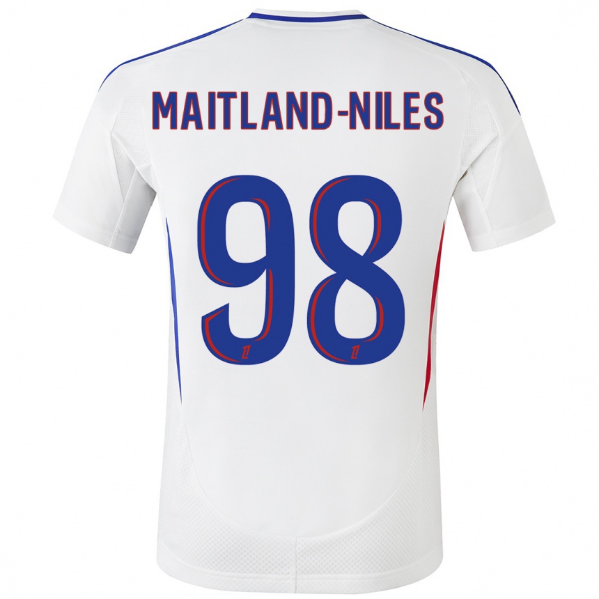 Gyermek Labdarúgás Ainsley Maitland-Niles #98 Fehér Kék Hazai Jersey 2024/25 Mez Póló Ing