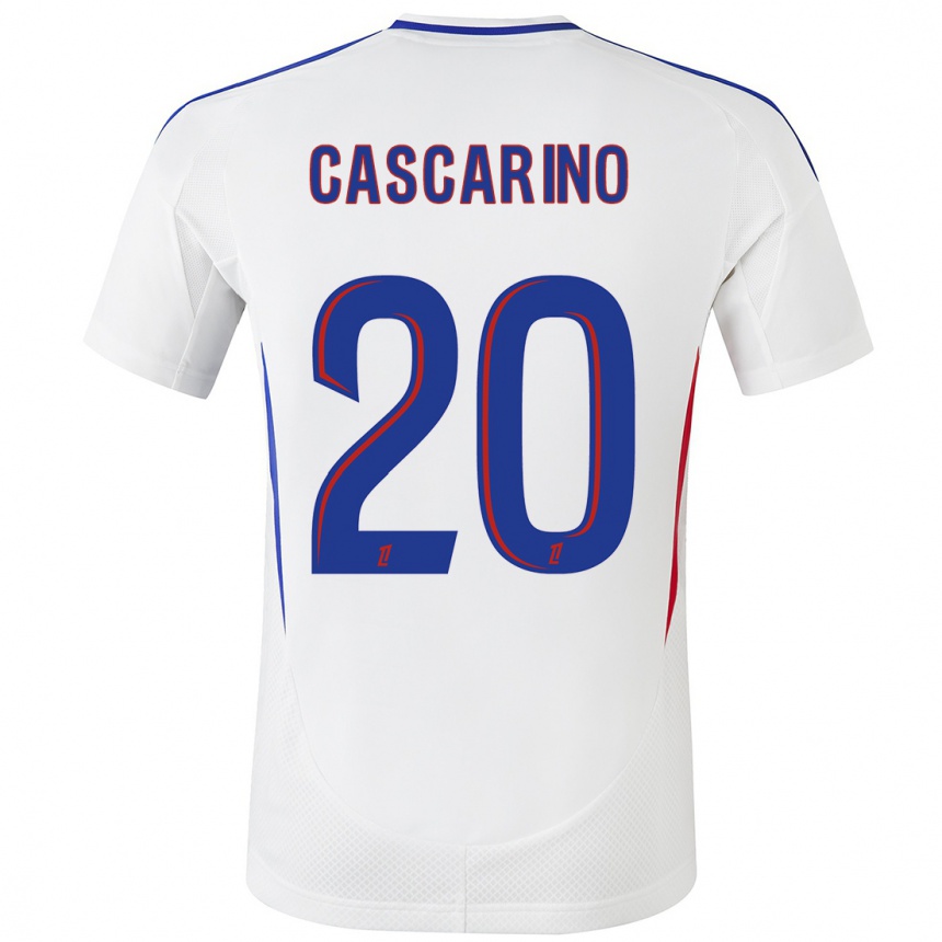 Gyermek Labdarúgás Delphine Cascarino #20 Fehér Kék Hazai Jersey 2024/25 Mez Póló Ing