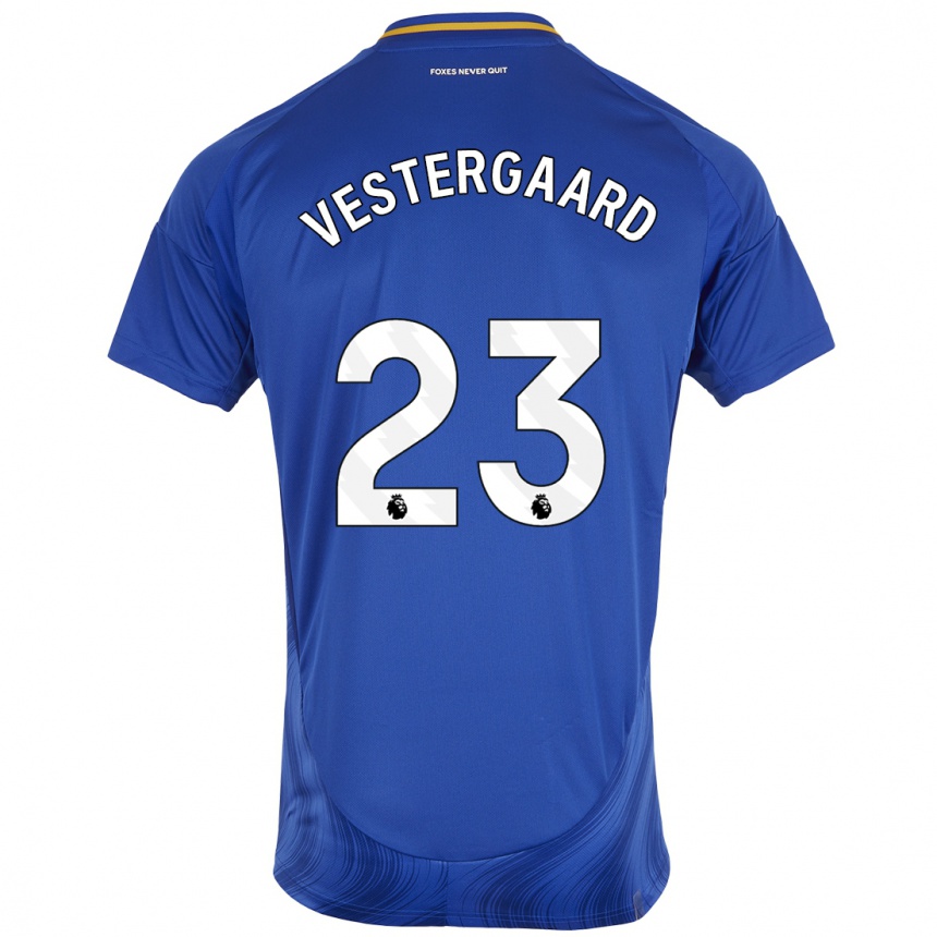 Gyermek Labdarúgás Jannik Vestergaard #23 Kék Fehér Hazai Jersey 2024/25 Mez Póló Ing