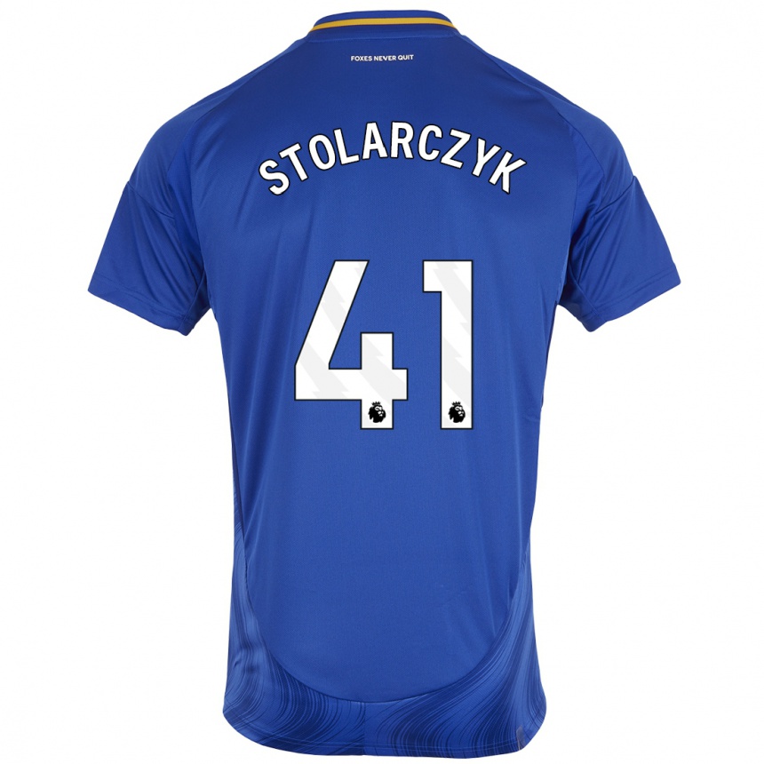 Gyermek Labdarúgás Jakub Stolarczyk #41 Kék Fehér Hazai Jersey 2024/25 Mez Póló Ing