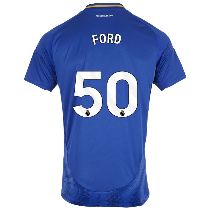 Gyermek Labdarúgás Harvey Godsmark-Ford #50 Kék Fehér Hazai Jersey 2024/25 Mez Póló Ing