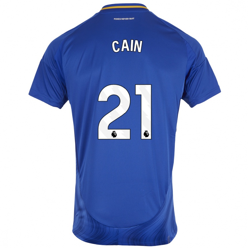 Gyermek Labdarúgás Hannah Cain #21 Kék Fehér Hazai Jersey 2024/25 Mez Póló Ing