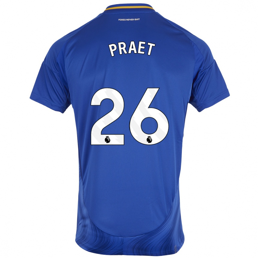 Gyermek Labdarúgás Dennis Praet #26 Kék Fehér Hazai Jersey 2024/25 Mez Póló Ing