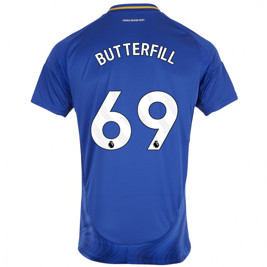 Gyermek Labdarúgás Jack Butterfill #69 Kék Fehér Hazai Jersey 2024/25 Mez Póló Ing