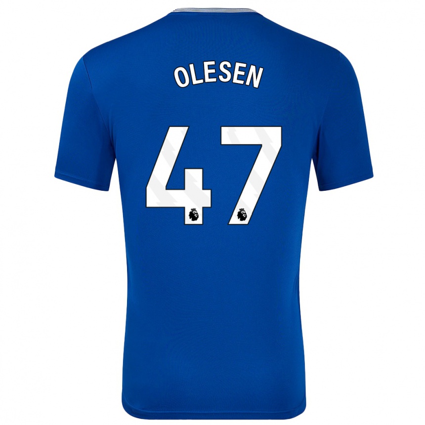 Gyermek Labdarúgás Karoline Olesen #47 Kék -Val Hazai Jersey 2024/25 Mez Póló Ing