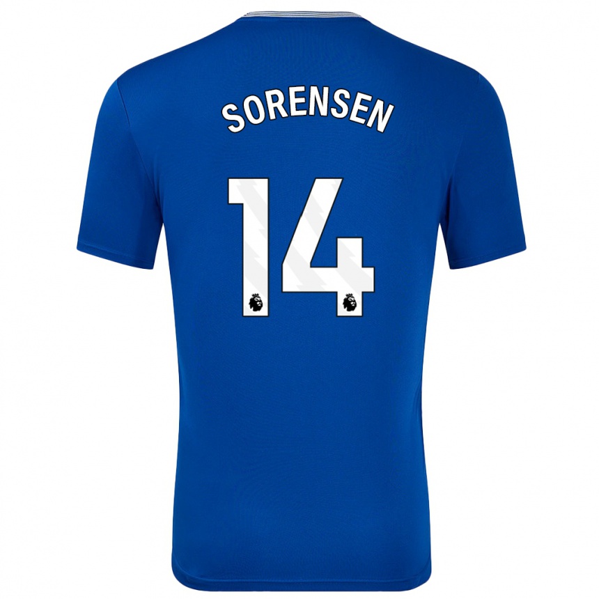 Gyermek Labdarúgás Nicoline Sorensen #14 Kék -Val Hazai Jersey 2024/25 Mez Póló Ing