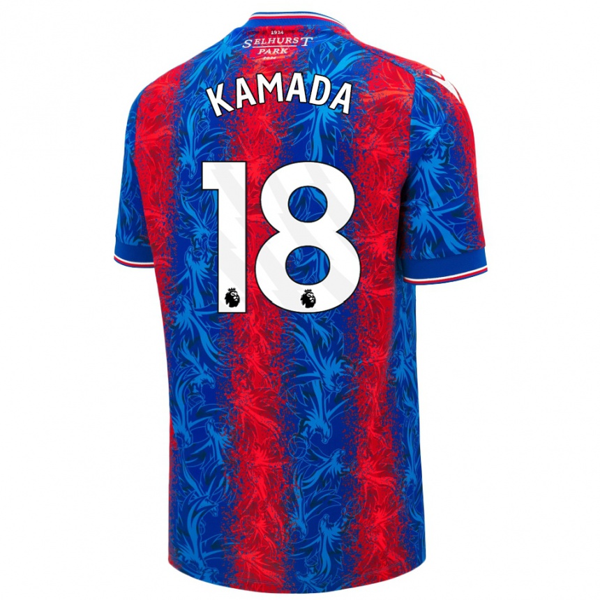 Gyermek Labdarúgás Daichi Kamada #18 Piros Kék Csíkok Hazai Jersey 2024/25 Mez Póló Ing