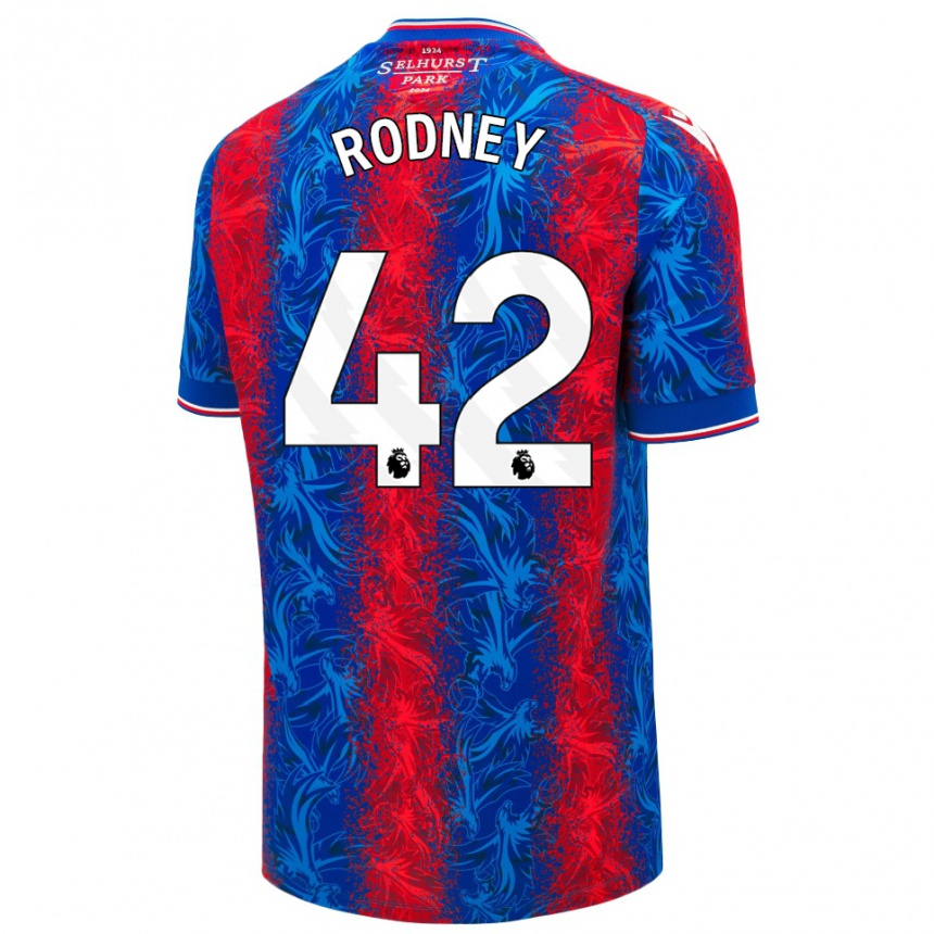 Gyermek Labdarúgás Kaden Rodney #42 Piros Kék Csíkok Hazai Jersey 2024/25 Mez Póló Ing