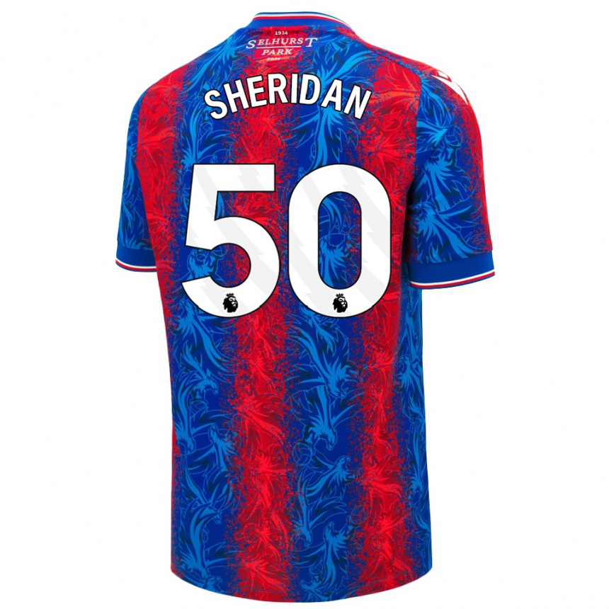 Gyermek Labdarúgás Joe Sheridan #50 Piros Kék Csíkok Hazai Jersey 2024/25 Mez Póló Ing