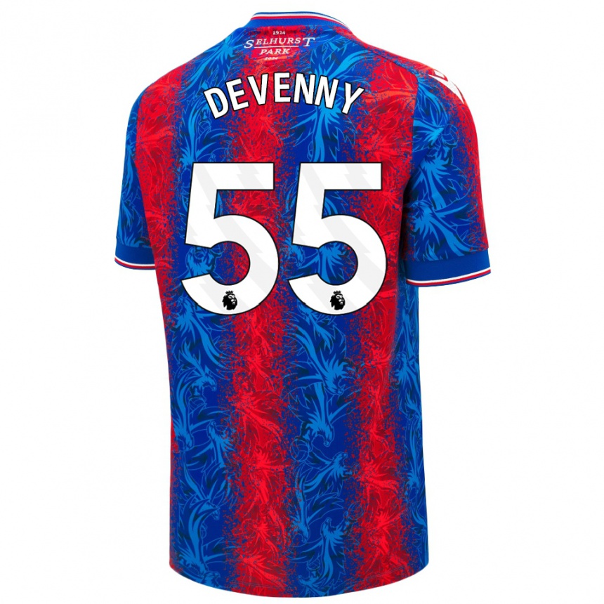 Gyermek Labdarúgás Justin Devenny #55 Piros Kék Csíkok Hazai Jersey 2024/25 Mez Póló Ing