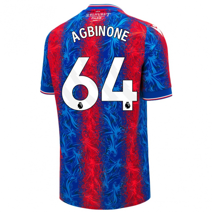 Gyermek Labdarúgás Asher Agbinone #64 Piros Kék Csíkok Hazai Jersey 2024/25 Mez Póló Ing