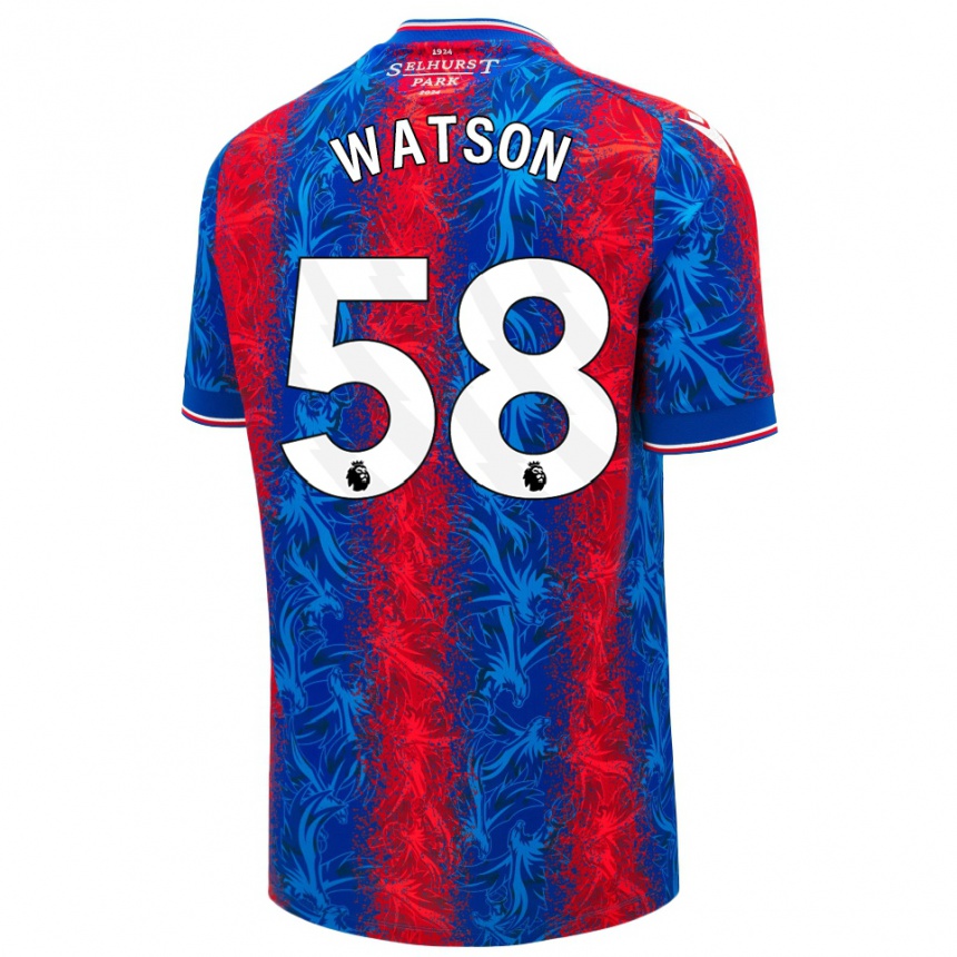 Gyermek Labdarúgás Noah Watson #58 Piros Kék Csíkok Hazai Jersey 2024/25 Mez Póló Ing