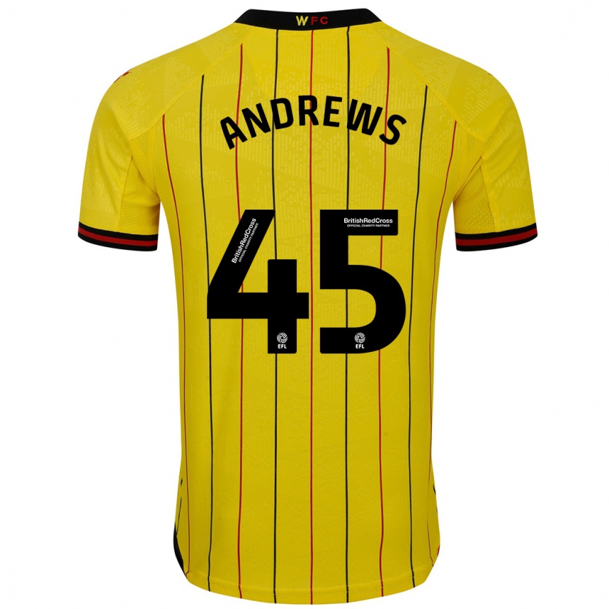 Gyermek Labdarúgás Ryan Andrews #45 Sárga Fekete Hazai Jersey 2024/25 Mez Póló Ing