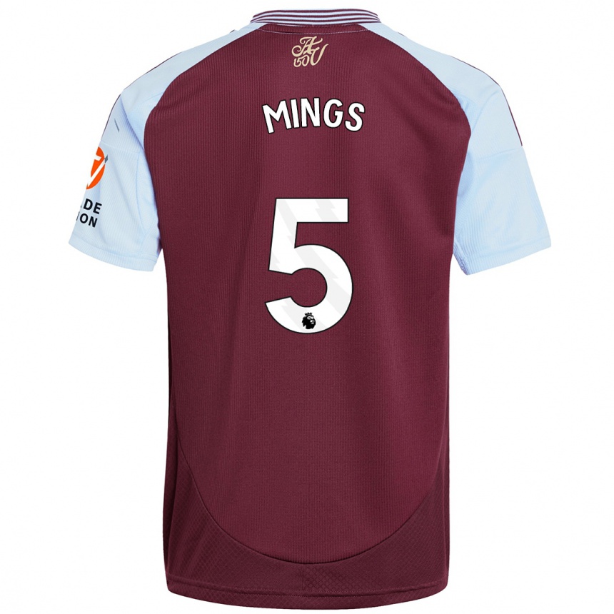 Gyermek Labdarúgás Tyrone Mings #5 Bordó Égszínkék Hazai Jersey 2024/25 Mez Póló Ing