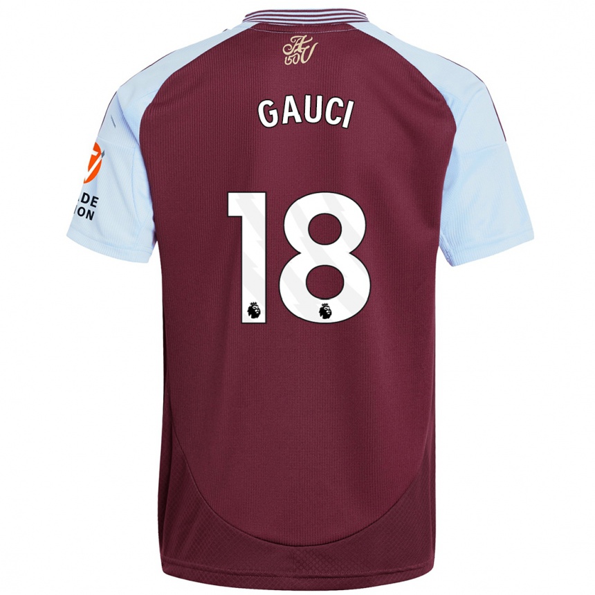 Gyermek Labdarúgás Joe Gauci #18 Bordó Égszínkék Hazai Jersey 2024/25 Mez Póló Ing