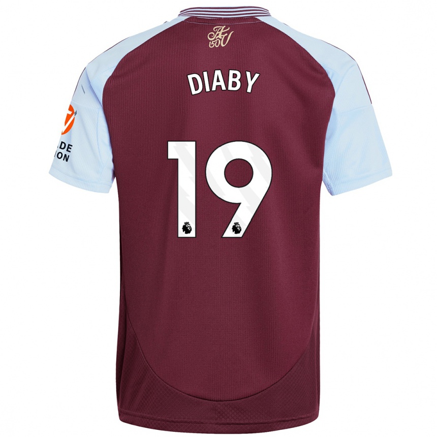 Gyermek Labdarúgás Moussa Diaby #19 Bordó Égszínkék Hazai Jersey 2024/25 Mez Póló Ing