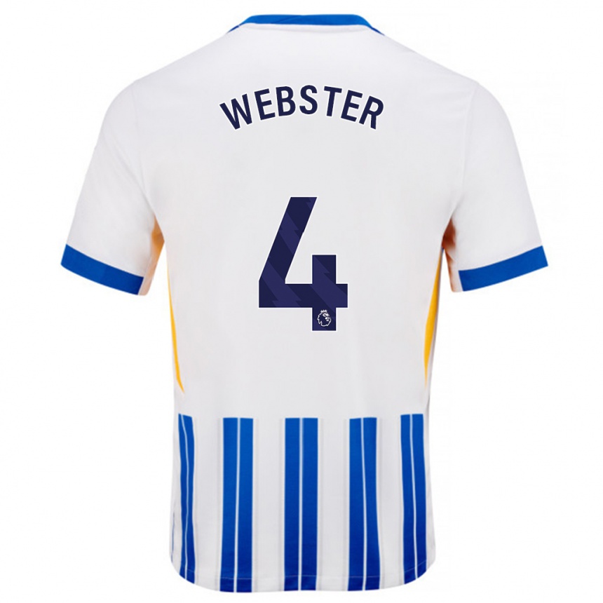 Gyermek Labdarúgás Adam Webster #4 Fehér Kék Csíkos Hazai Jersey 2024/25 Mez Póló Ing