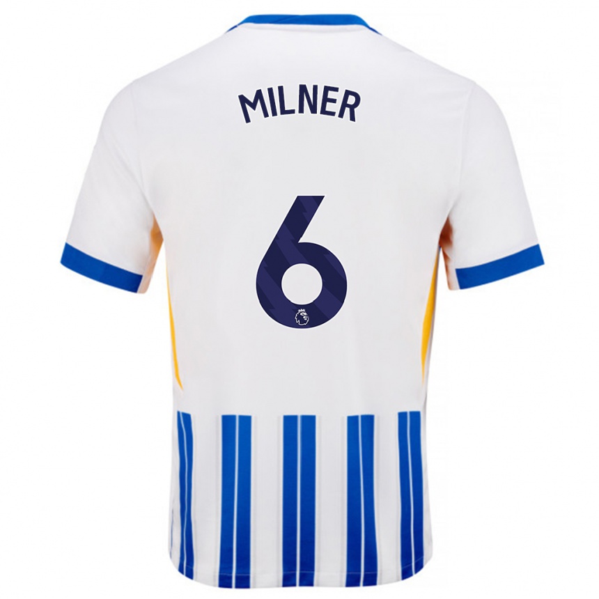 Gyermek Labdarúgás James Milner #6 Fehér Kék Csíkos Hazai Jersey 2024/25 Mez Póló Ing