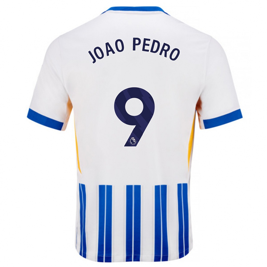 Gyermek Labdarúgás João Pedro #9 Fehér Kék Csíkos Hazai Jersey 2024/25 Mez Póló Ing