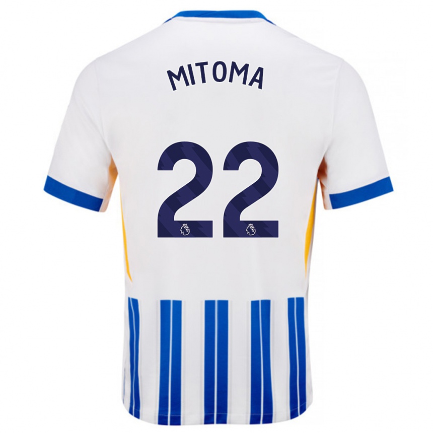 Gyermek Labdarúgás Kaoru Mitoma #22 Fehér Kék Csíkos Hazai Jersey 2024/25 Mez Póló Ing