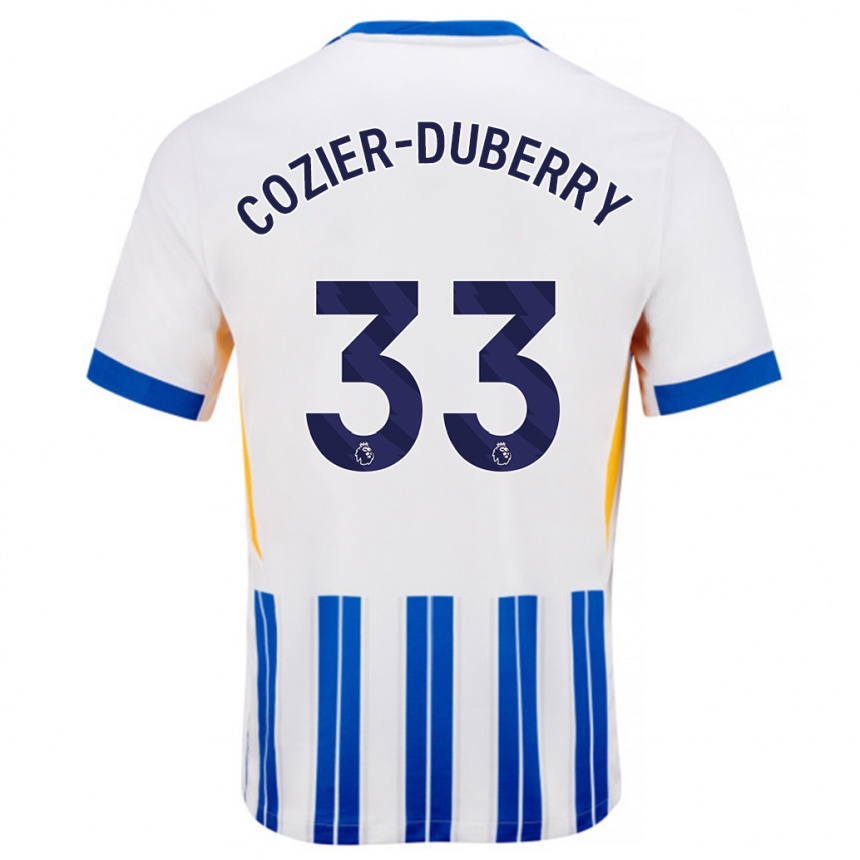 Gyermek Labdarúgás Amario Cozier-Duberry #33 Fehér Kék Csíkos Hazai Jersey 2024/25 Mez Póló Ing