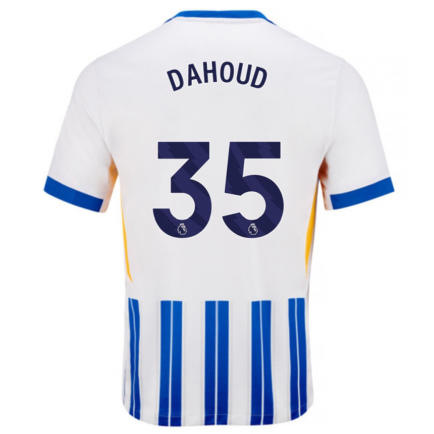 Gyermek Labdarúgás Mahmoud Dahoud #35 Fehér Kék Csíkos Hazai Jersey 2024/25 Mez Póló Ing